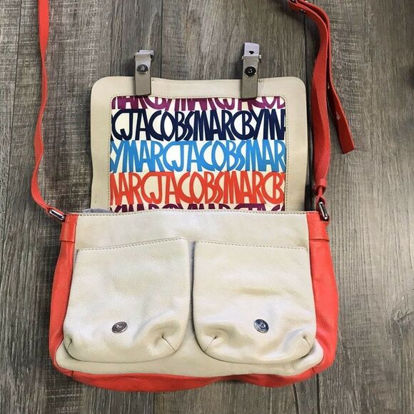 Marc by Marc Jacobs Womens Werdie Crossbody Messenger Bag Beige Taupe Orange - Picture 9 of 12